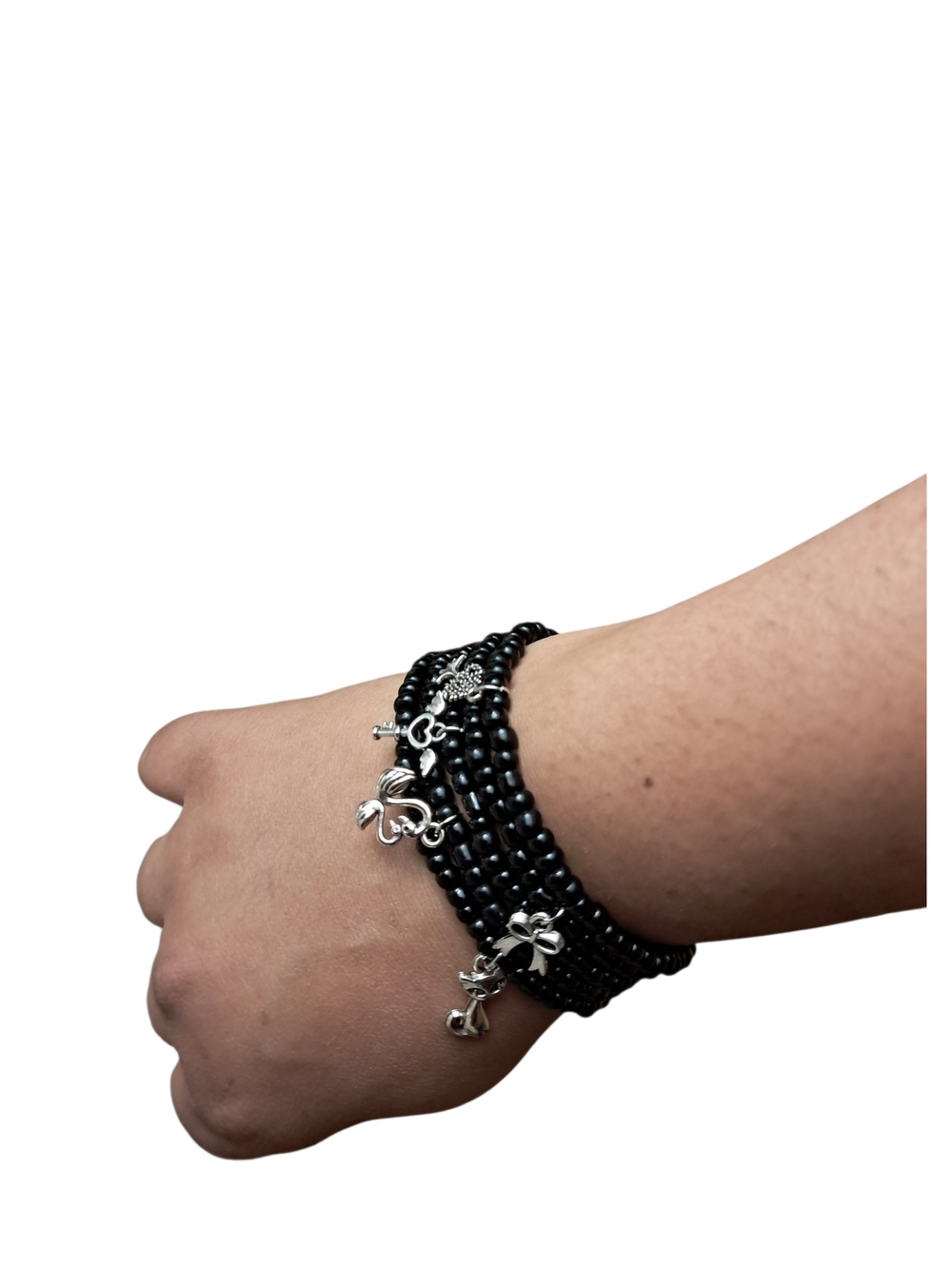 Black Beaded Multi-Row Charm Bracelet - Unbranded